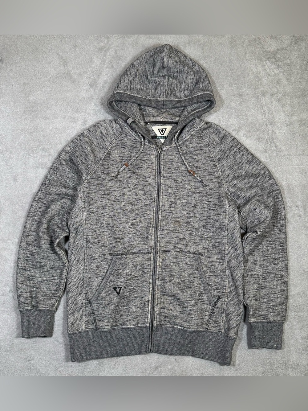 Vissla Mens M Gray Full Zip Hoodie Surf Skate Heather Fleece Sweatshirt Casual